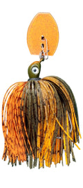 2 Shades of orange with Green Pumpkin accents and an orange dancer blade.  Green Pumpkin with orange accent jig head.  3/8 oz.